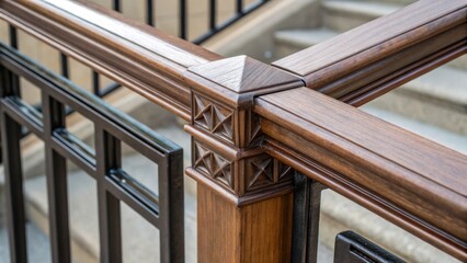Poster - A closeup of the railings corner joint where two sections meet revealing the detailed craftsmanship and the raw potential of the structure lying in wait for its final coat.
