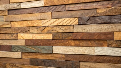Aufkleber - A closeup of the layered texture of multiple wooden planks with varying shades and finishes blending harmoniously revealing the aesthetic potential of the natural material.