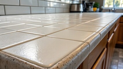 Aufkleber - A closeup of the kitchen counters surface where the texture hints at a prior finish now devoid of any items signaling the fresh start in the tilerenovation process.