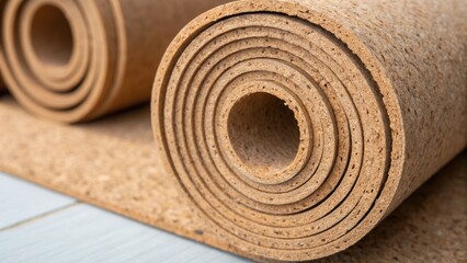 Aufkleber - A closeup of the cork rolls end shows the layered structure of the material highlighting how the rolled cork balances form and function for durable flooring.