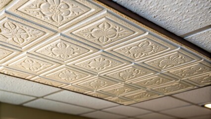 Aufkleber - A closeup of the corner of a ceiling tile revealing the intricate pattern that defines it with slight variations in color enhancing its visual appeal against a blurred background.