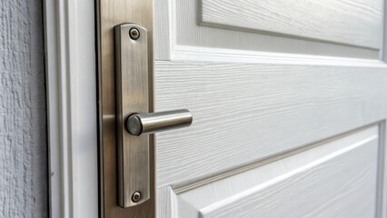 Aufkleber - A closeup of the brushed metal door against a stark white door surface contrasting textures and emphasizing attention to detail.