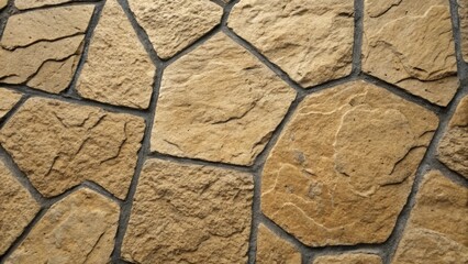 Aufkleber - A closeup of textured limestone tiles the rough surface filled with dark grout that serves to accentuate the organic shapes and Earthy tones of the stones.