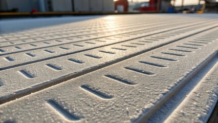 Aufkleber - A closeup of small grooves etched into the insulation surface capturing light in a way that accentuates their depth and function in aiding heat retention.