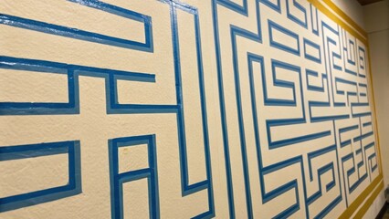 Aufkleber - A closeup of painters tape creating a labyrinth of shapes where the patterns weave together in an intricate design inviting viewers to explore the nuances of the renovation theme.