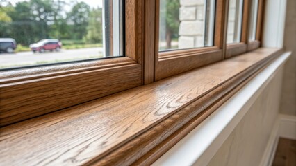 Aufkleber - A closeup captures the subtle sheen of the caulking alongside the window sills rustic wood grain highlighting the blend of modern upgrades with classic charm.