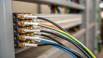 Aufkleber - A close focus on the panels connection points where wire gauges intermingle showcasing the craftsmanship that went into exposing this functional feature as part of the overall