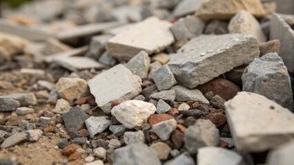 Aufkleber - A closefocus image showcasing the tiny details of tiny gravel mixed in with larger chunks of broken wall material invoking a sense of chaos.