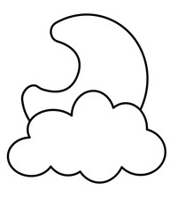 Wall Mural - Moon with cloud - vector linear picture for coloring. Outline. Moon and cloud for coloring book	