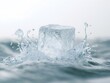 © lareyna - an ice cube splashing into water, creating a dynamic and visually appealing image