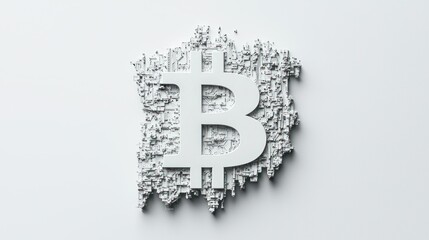 Poster - 3D render of Bitcoin symbol, textured, white background.