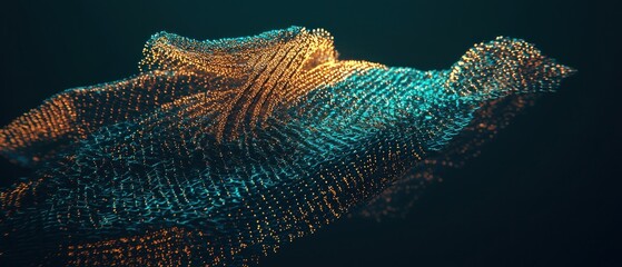 Poster - Abstract 3D render of a textured, undulating surface with teal and gold tones.
