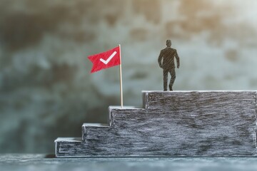 Wall Mural - steps to business success achieving goals with a visual progress tracker and success marker