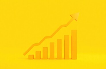 Poster - Graph illustration shows upward trend. Bright yellow background. Rising graph bars and line. Visual representation growth. Positive business financial data. Dynamic growth pattern. Success concept.