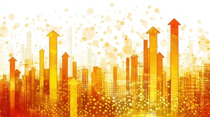 Poster - Abstract cityscape with upward trending arrows, representing growth and development.