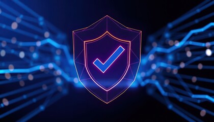 Poster - digital tech shield with check mark. modern tech protection concept. data security illustration. glo