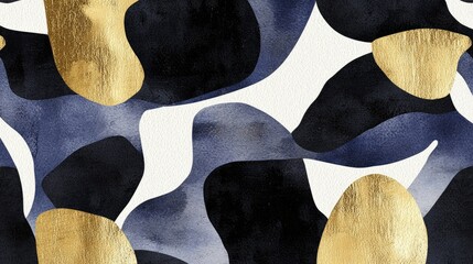 Poster - Abstract watercolor gold and navy blue pattern.