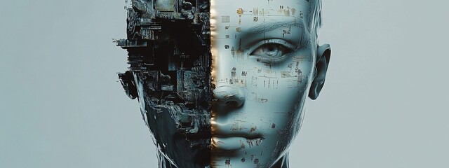 Aufkleber - Half human, half machine head.