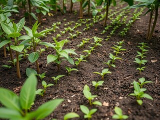coffee bean seedlings growing in a beautiful green natural background, representing the concept of g