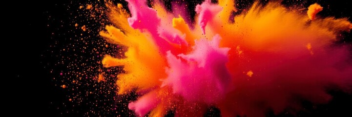 Wall Mural - Colorful explosion of powder on dark backdrop creating vibrant and dynamic effect, art, colorful cloud