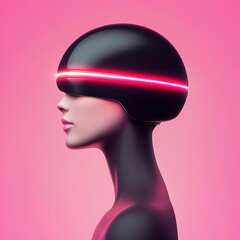 Futuristic female figure with sleek design and glowing neon accents.