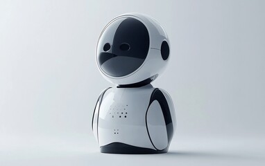 Aufkleber - Cute friendly white and black robot, digital assistant, AI technology.