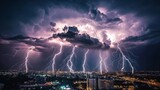 Dramatic lightning storm over a city at night. (2)