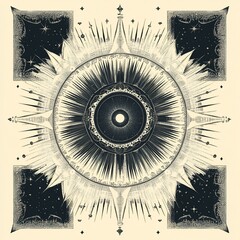 Poster - Celestial sunburst mandala design with dark cosmic elements.