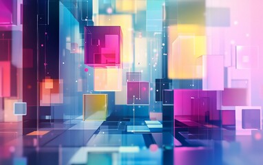 Poster - Abstract colorful 3D geometric shapes, cubes, and digital technology background.