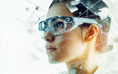 Poster - Woman wearing futuristic glasses, digital overlay.