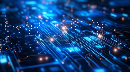 Poster - Abstract digital circuit board with glowing lines and nodes.