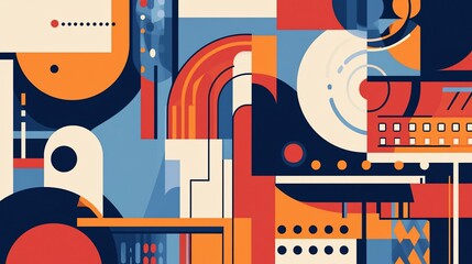 Poster - Abstract geometric composition with vibrant colors and shapes.