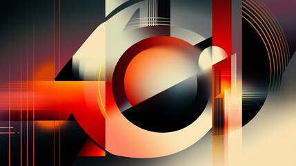 Poster - Abstract geometric art with red, black, white, and beige shapes.
