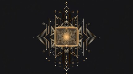 Poster - Golden geometric sacred geometry pattern on dark background.