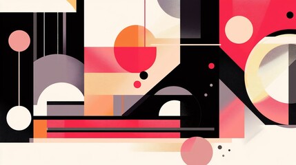 Poster - Abstract geometric shapes in red, black, orange, and grey.