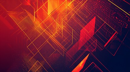 Aufkleber - Abstract red and gold geometric shapes and lines background.