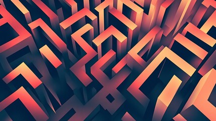 Poster - Abstract 3D rendering of a complex maze-like structure with orange and red hues.