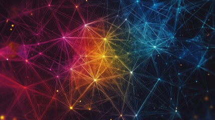 Poster - Abstract colorful network background with glowing nodes and lines.