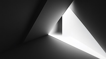 Poster - Abstract grayscale image of a bright triangular opening in a dark, geometric structure.
