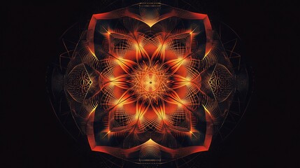 Poster - Abstract fiery orange and red mandala on black background.