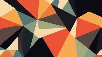 Poster - Abstract geometric pattern with orange, beige, teal and dark triangles.