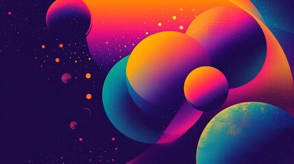 Poster - Abstract vibrant spheres, cosmic gradient colors, dark background, digital art.