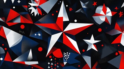 Aufkleber - Abstract geometric pattern with red, white, and blue stars on a dark background.