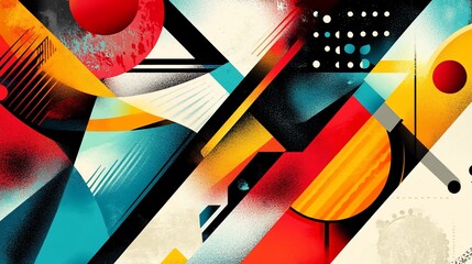 Aufkleber - Abstract geometric art with vibrant colors, dynamic shapes, and textured elements.