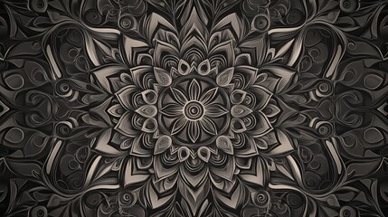 Poster - Intricate grayscale mandala design with floral and geometric patterns.