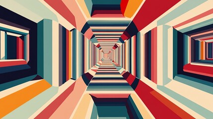 Aufkleber - Abstract colorful striped tunnel, receding perspective, geometric pattern, vibrant colors, modern art.