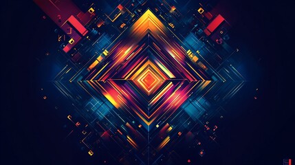 Poster - Abstract geometric artwork with vibrant colors and glowing lines creating a diamond shape.