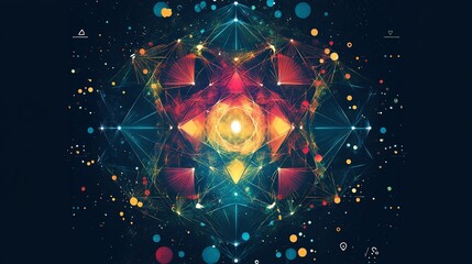 Aufkleber - Abstract colorful geometric glowing fractal.