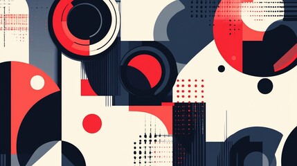 Aufkleber - Abstract geometric shapes in red, black, and white.
