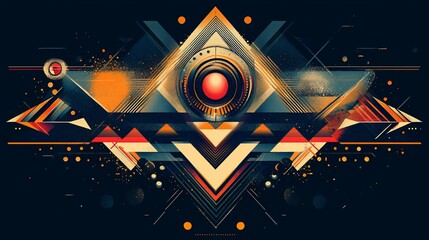 Aufkleber - Abstract geometric design with vibrant colors and shapes, featuring a central circular element.